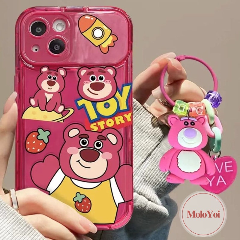 Toy Story Case Lucu Kompatibel Untuk IPhone XR 11 13 12 14 Pro MAX 7 8 14 Plus X XS MAX SE Kartun Gelang Flip Make Up Cermin 3D Boneka Strawberry Bear Manyo Shockproof Soft Cover