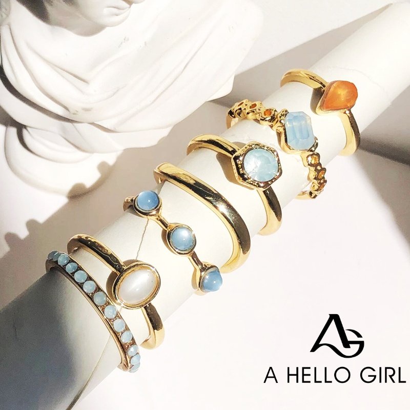7pcs / Set Cincin Berlian Imitasi Bentuk Tetesan Air Gaya Simple Untuk Aksesoris Perhiasan
