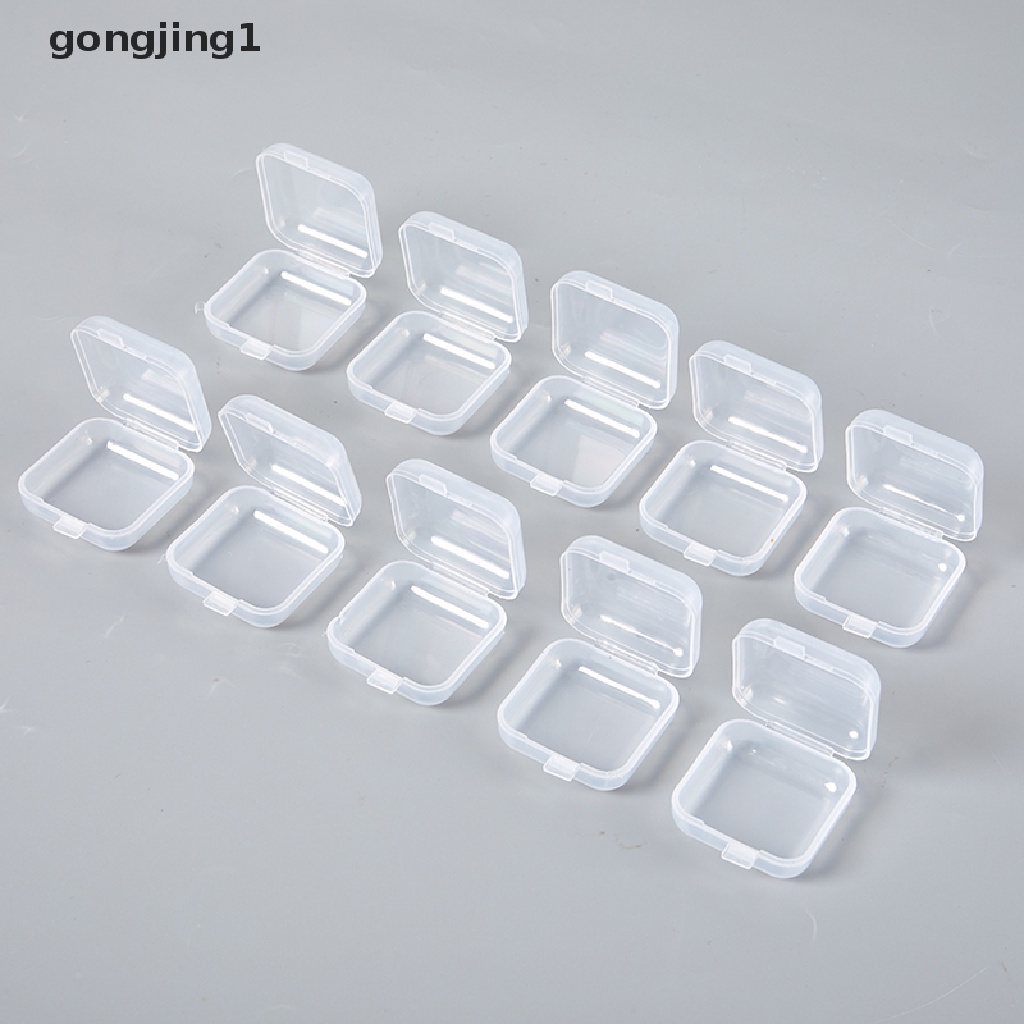 Ggg 10Pcs Kotak Penyimpanan Plastik Mini Transparan Tempat Penyimpanan Perhiasan Anting Cincin Finishing Kotak Wadah Penyimpanan Barang Kecil ID
