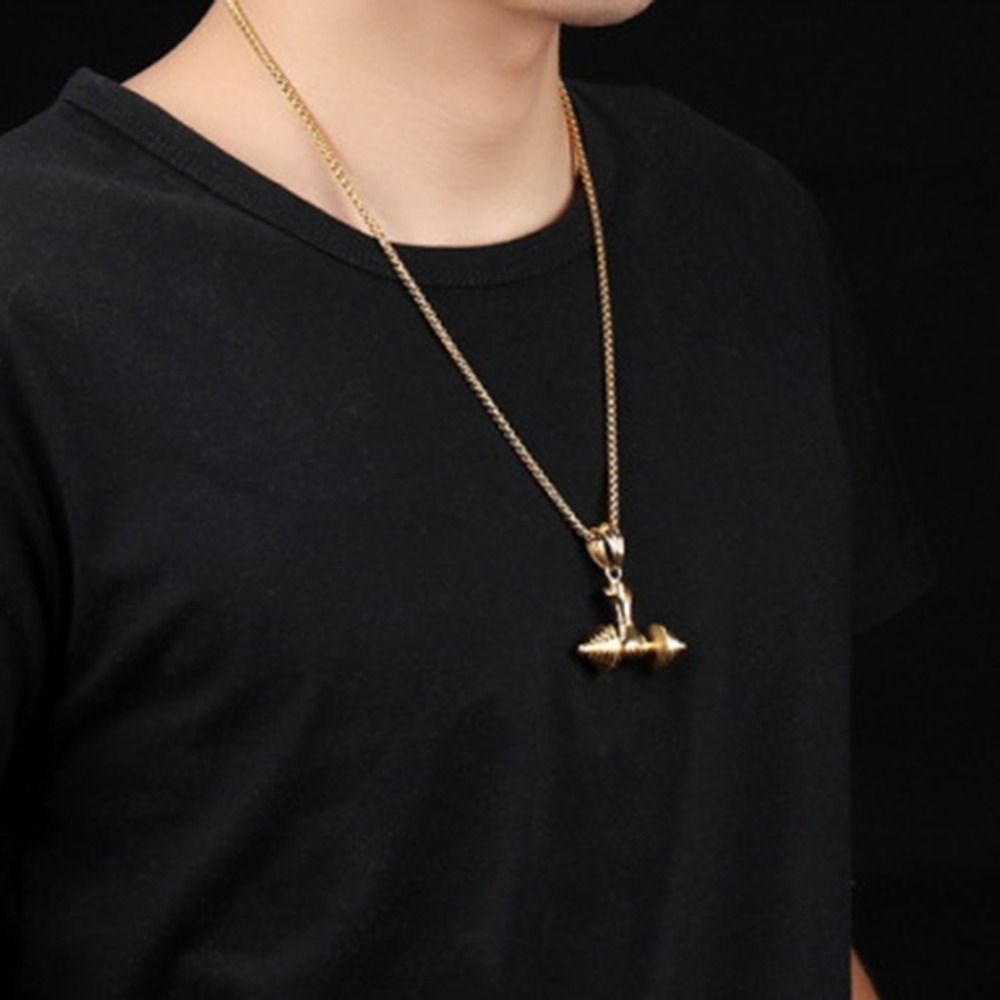 Mxbeauty Perhiasan Pria Silvery Golden Male Aksesori Gaya Jalanan Baja Titanium Vintage Hip Hop Dumbbell Pendant