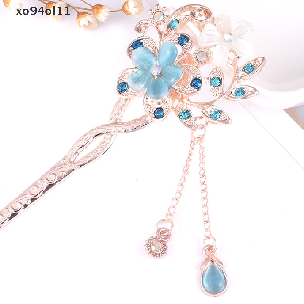 Xo Cat Eye Batu Rambut Pin Bunga Ganda Berlian Imitasi Rambut Tongkat Hair Clip OL