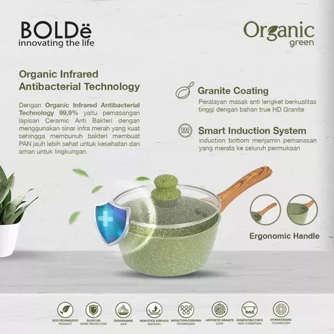 Bolde Organic Green Pan Set 5pc Panci Wajan Anti Lengket Dengan Tutup