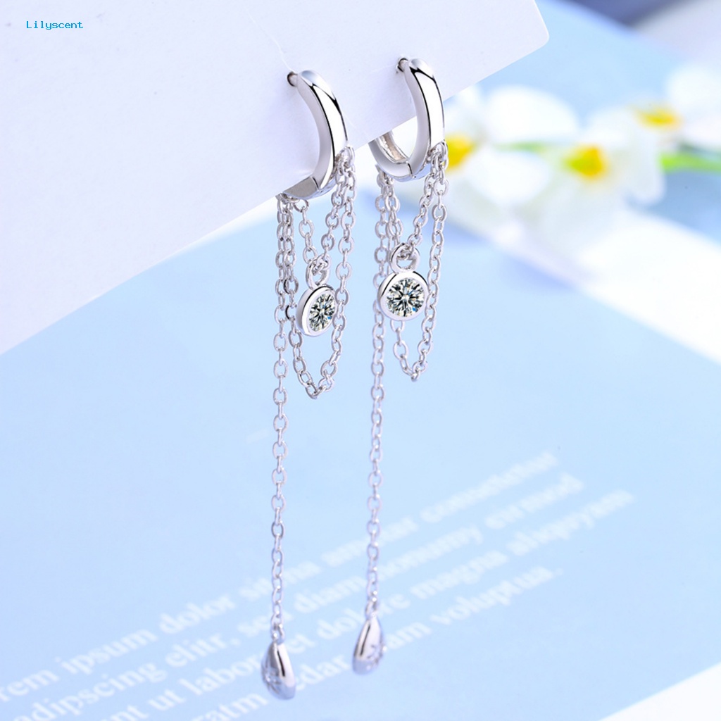 Lilyscent 1pasang Tahan Aus Anting Wanita Fashion Perhiasan Berlian Imitasi Tertanam Women Pendant Earrings Jumbai Panjang