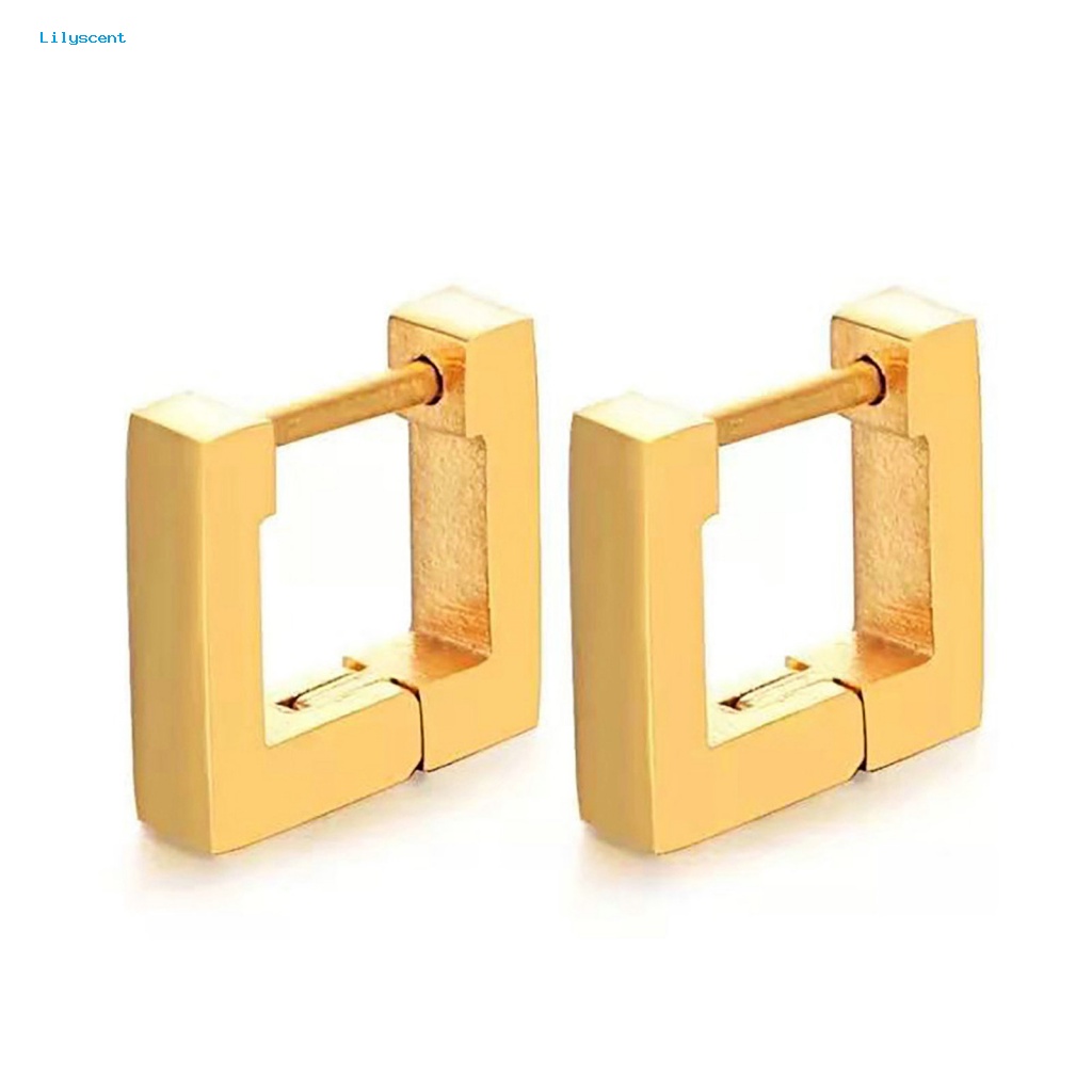 Lilyscent 1pasang Indah Huggie Earrings Aksesoris Pakaian Trendi Square Hoop Earrings Menawan