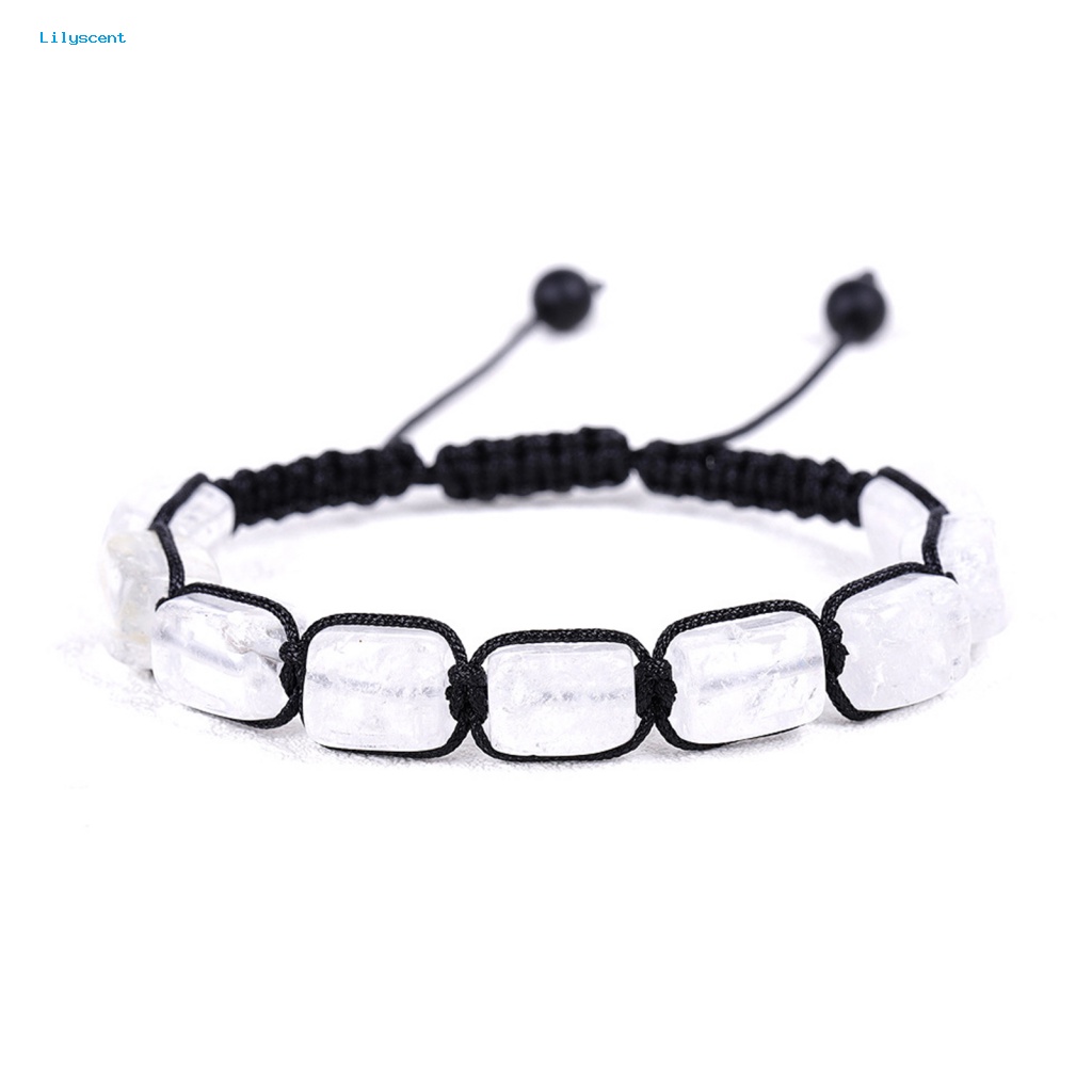 Lilyscent Rounded Edges Beaded Bangle Hadiah Ulang Tahun Wanita Pria Manik-Manik Batu Kepang Gelang Adjustable