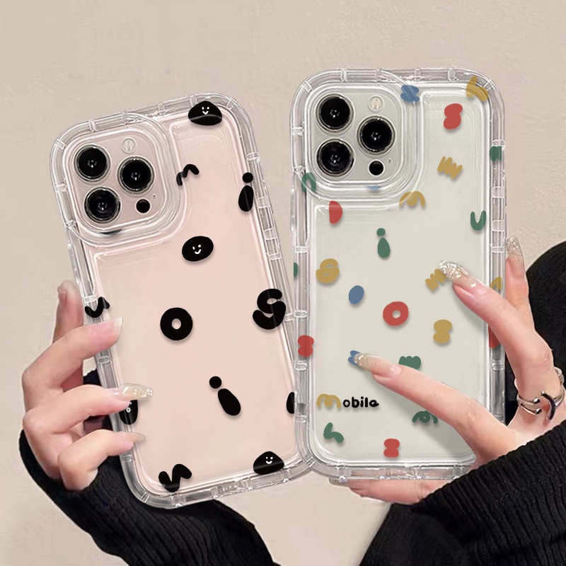 Soft Phone Case Kompatibel Untuk IPhone Casing14 13 11 12 Pro XS Max X Xr7 +8 Plus Huruf Transparan TPU Silikon Shockproof Cover