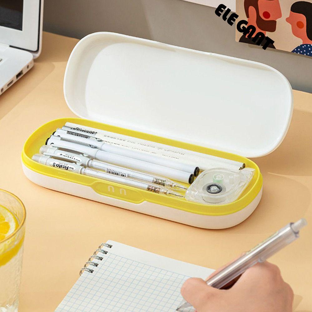 [Elegan] Pen Case Lapisan Ganda 4warna Gaya Korea Kapasitas Besar Penyimpanan Sortiran Multifungsi Kotak Pensil