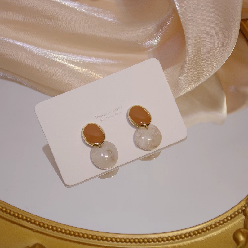 Ahellogirl 2023an Anting Stud Opal Bulat Tidak Teratur Khaki Korea Baru