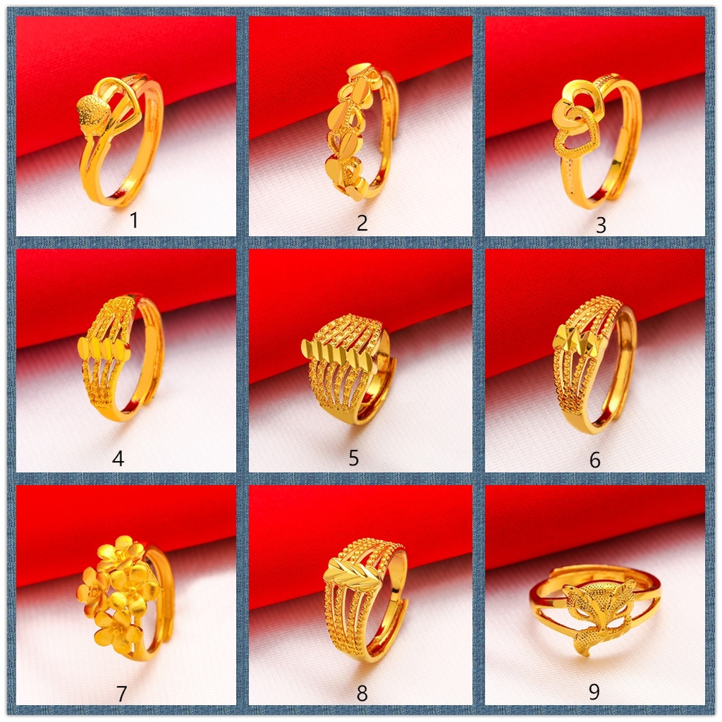 Goldkingdom Aksesoris Perhiasan Fashion Ready Stock Berlapis Emas Sederhana Yang Serasi Cincin Bunga Cinta Pemodelan Untuk Hadiah Wanita