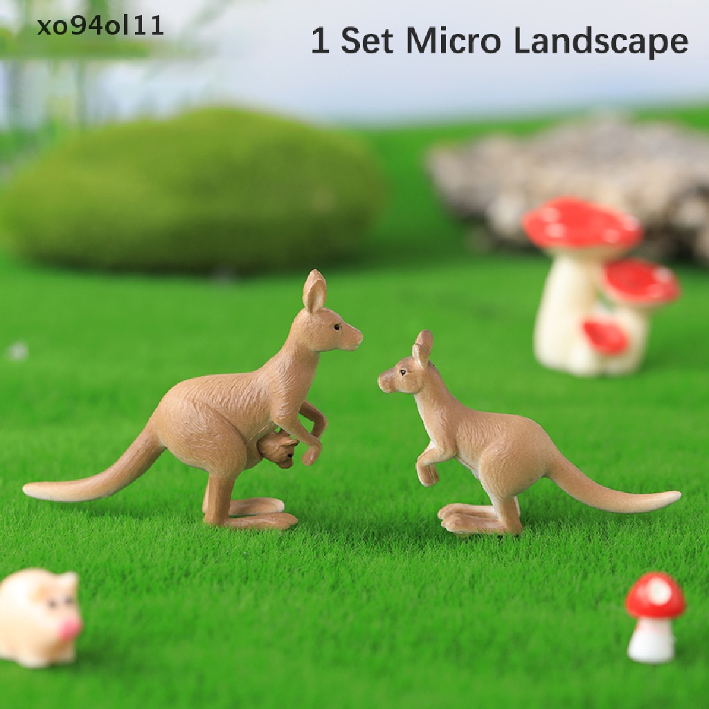 Xo 1set Patung Kangaroo Model Hewan Pemandangan Mikro Dekorasi Rumah Miniatur OL