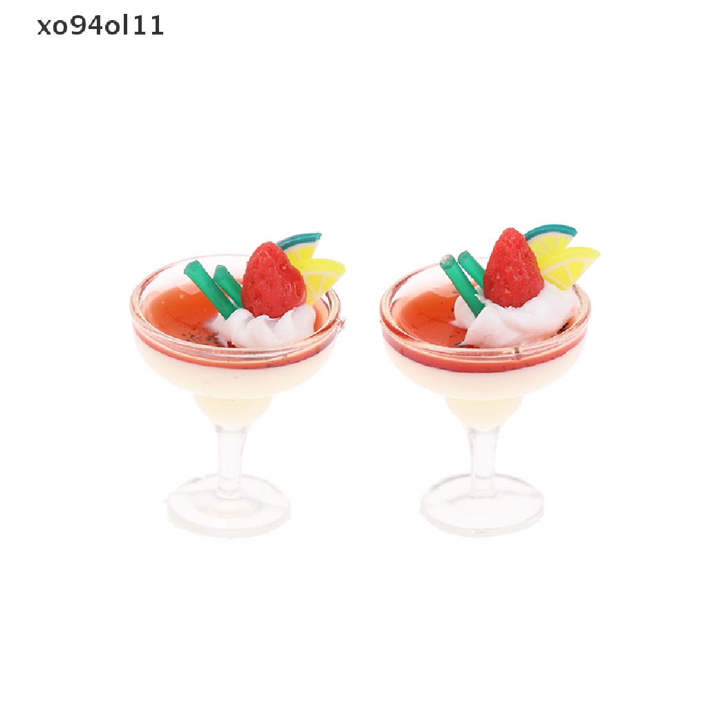 Xo 2pc Rumah Boneka Mini Goblet yogurt ice cream cup Mini Makanan Boneka Aksesoris OL