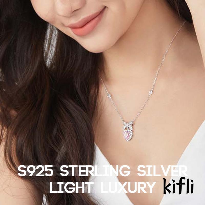 [KD] S925 Sterling Silver Ringan Mewah Wanita Klavikula Rantai Liontin Busur Simpul Cinta Smart Kalung