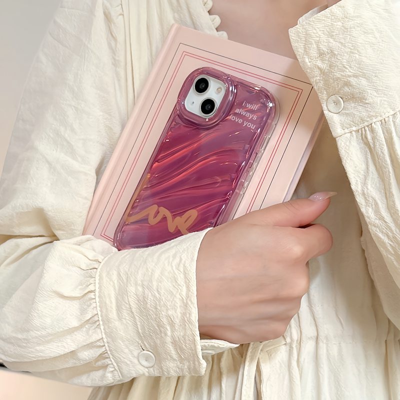 Bagus Pink Laser Love Twill Gelombang Gadis Wanita Soft TPU Case HP iP iPhone 12 13 14 Pro Max 11 FTD Casing Apple