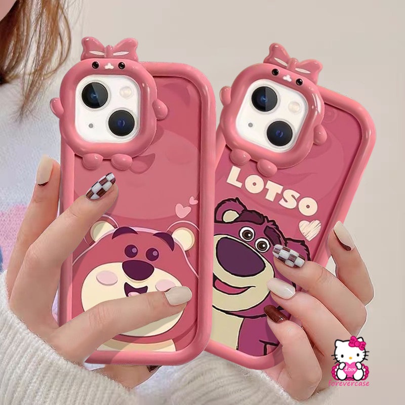 Cute Manyo Strawberry Bear Casing Vivo Y22 Y12i Y15 Y12 Y30 Y55 V23 Y31 Y16 Y17 Y33s Y20 Y22s Y02s Y21 V25E Y75 V25 Y35 Y15s Y11 V23E Y91 Y15A 3D Ikatan Simpul Little Monster Lens Case