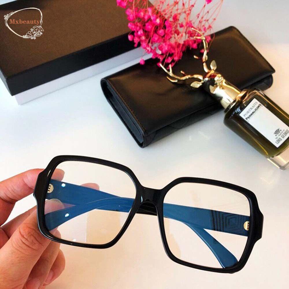 Mxbeauty Kacamata Kotak Transparan Retro Bingkai Besar Cermin Datar Bingkai Hitam Lensa Bening Wanita Eyeglasses