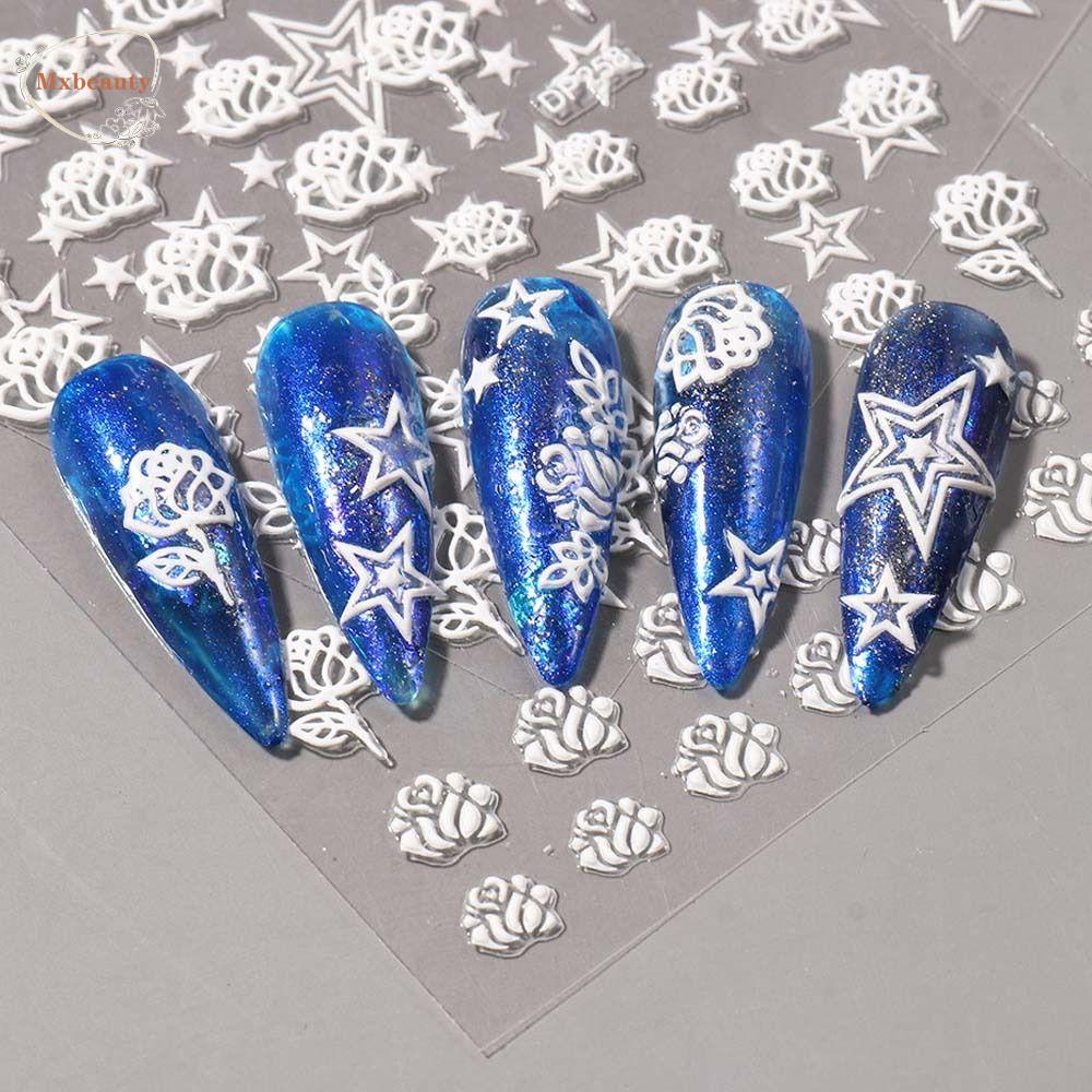 Mxbeauty Bunga Stiker Kuku Wanita Fashion Bintang Manikur Aksesoris Relief Nail Art Dekorasi