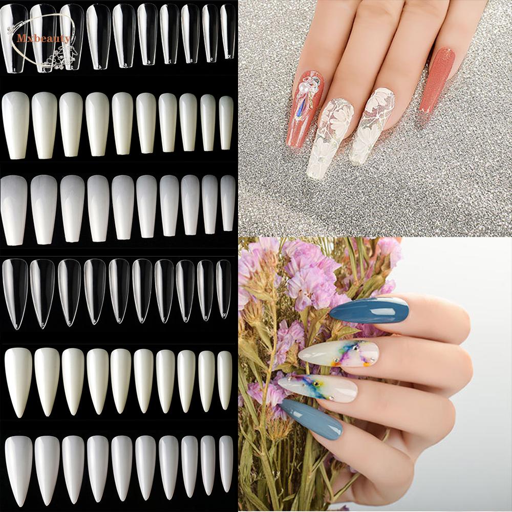 Mxbeauty 500pcs / Set Kuku Palsu Ultra Tipis Bentuk Oval Bahan Akrilik Untuk Nail Art / Manicure