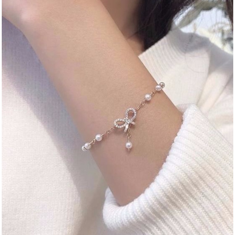 Gelang Mutiara Korea Simple Butterfly Heart Gelang Rantai Manik-Manik Putih Untuk Perhiasan Aksesoris Wanita