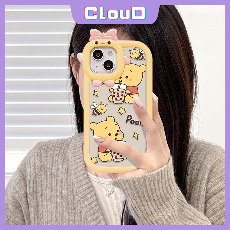 Realme C35 C33 C21 C25s C25Y C31 C12 C30 C15 C11 C20 C21Y 9 Pro+7i 9i 5 8 9 7 5s 8Pro 5i 6i C25 C17 C3 Ikatan Simpul 3D Lucu Lensa Monster Kecil Kartun Winnie the Pooh Bear Sarung Soft Case