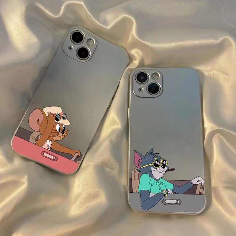 IPHONE Kucing Lucu Mouse Couple Soft Electroplate Case Kompatibel Untuk Iphone11 14 13 12 Pro XS Max XR X8 +7 6S Plus Casing Ponsel Mini TPU Silikon Shockproof Cover