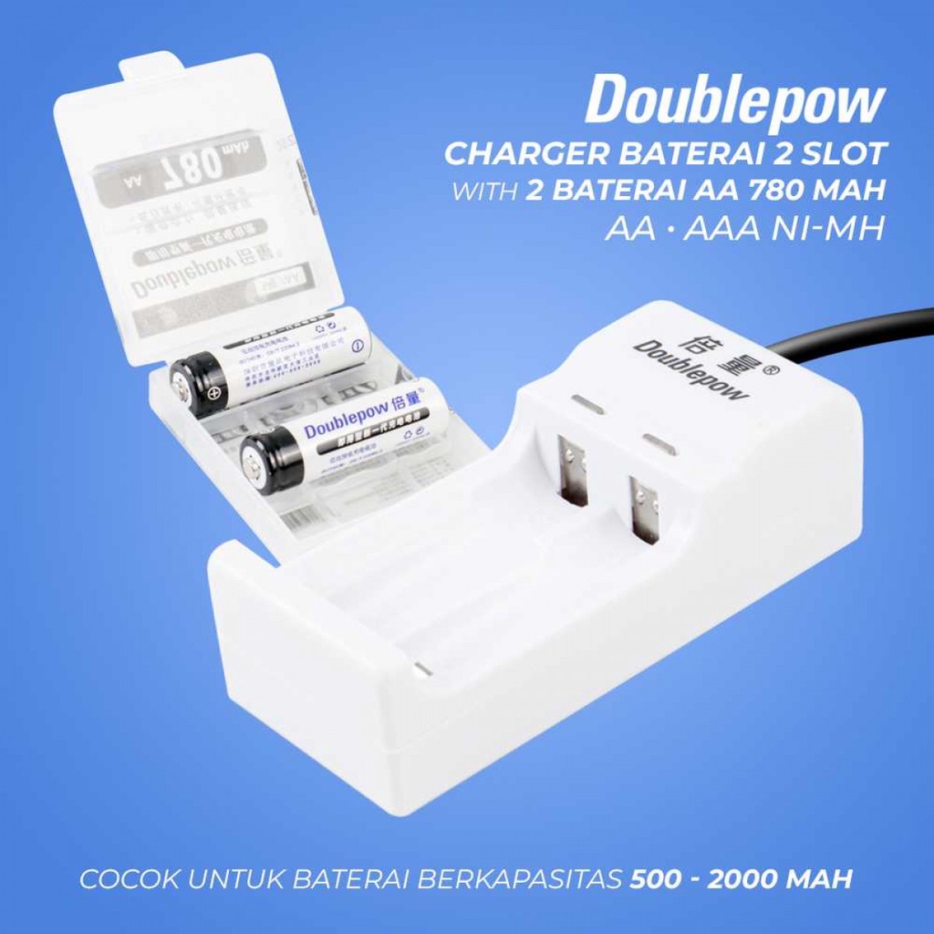 Charger Baterai 2 Slot AA AAA Free 2PCS AA 780 mAh Lampu Indikator