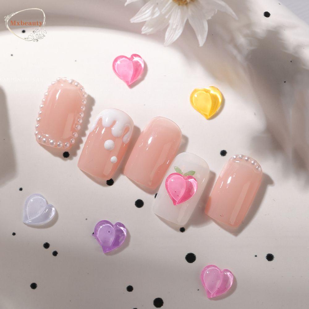 Mxbeauty Peach Perhiasan Kuku Hati Warna Tembus Aurora Permen Berbentuk Hati DIY Nail Art Ornamen