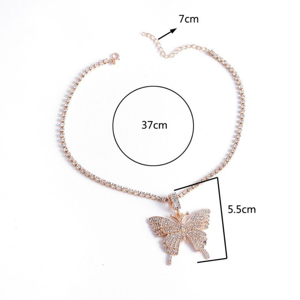 Lily Butterfly Pendant Necklace Elegant Diamond-Embedded Alloy Choker Necklaces