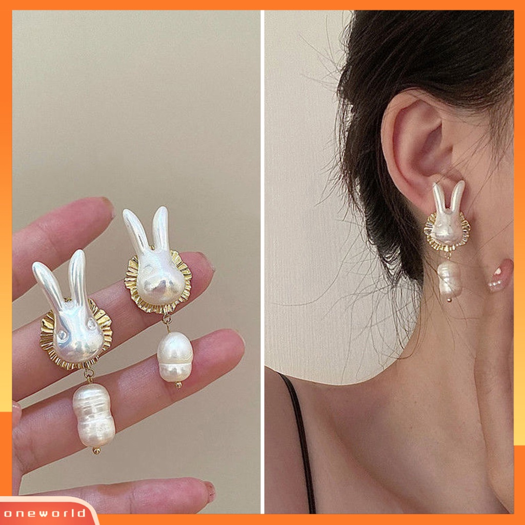 [EONE] 1pasang Ladies Earrings Trendy Good-looking Elegan Pakaian Sehari-Hari Alloy Rabbit Faux Pearl Drop Earrings Aksesoris Pesta