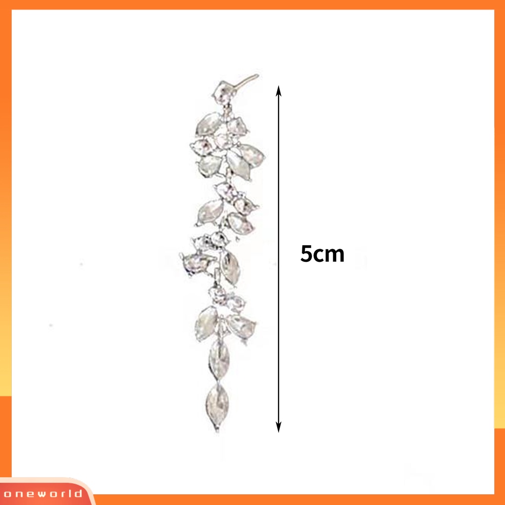 [EONE] 1pasang Liontin Anting Geometris Glitter Gaya Korea Bentuk Daun Hias Berlian Imitasi Anting Rumbai Panjang Aksesori Perhiasan