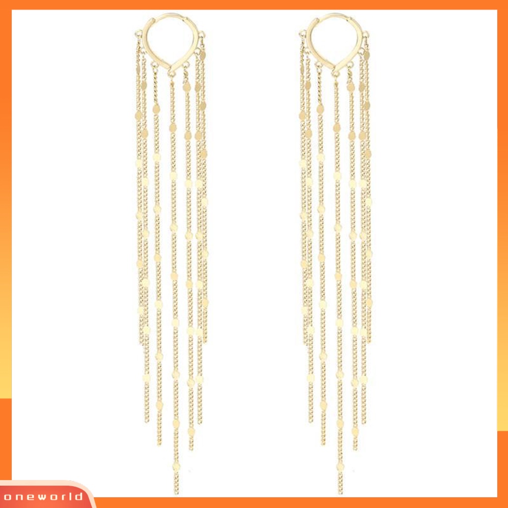 [EONE] 1pasang Drop Earrings Bohemian Temperamen Payet Bentuk Hati Geometris Hias Hadiah Wanita Panjang Logam Rumbai Pesona Anting Perhiasan Pernyataan Fashion