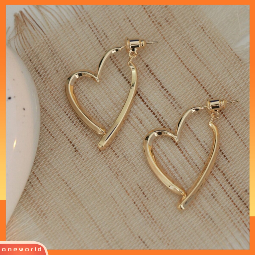 [EONE] 1pasang Anting Pejantan Dipoles Electroplating Minimalis Gaya Perancis Cinta Hati Wanita Menjuntai Anting Perhiasan Fashion