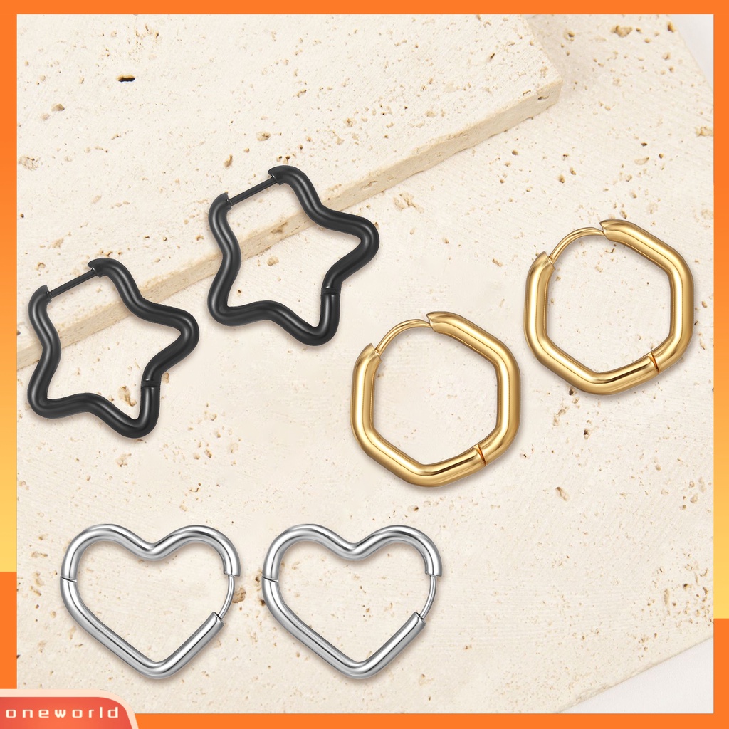 [EONE] 1pasang Anting Wanita Geometris Baja Titanium Multi Bentuk Dipoles Kecil Bintang Berujung Lima Ladies Earrings Fashion Perhiasan