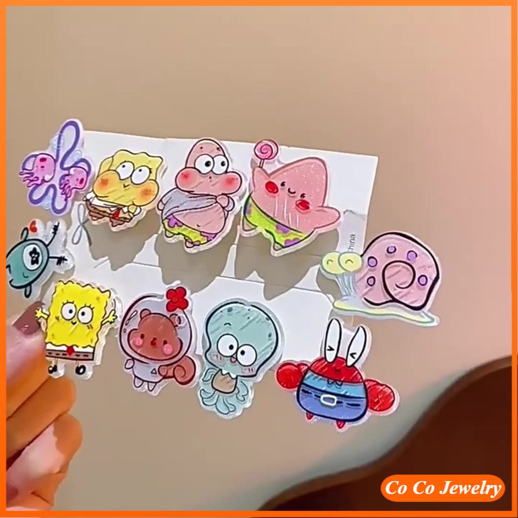 Lucu SpongeBob SquarePants Korea Permen Warna Tidak Teratur Poni Jepit Rambut