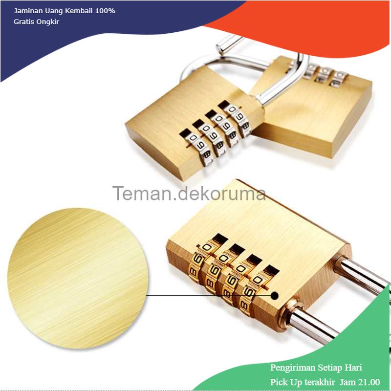 TD - RTG KAK Gembok Koper Padlock 4 Digit Combination Solid Brass 21x59mm - M1502