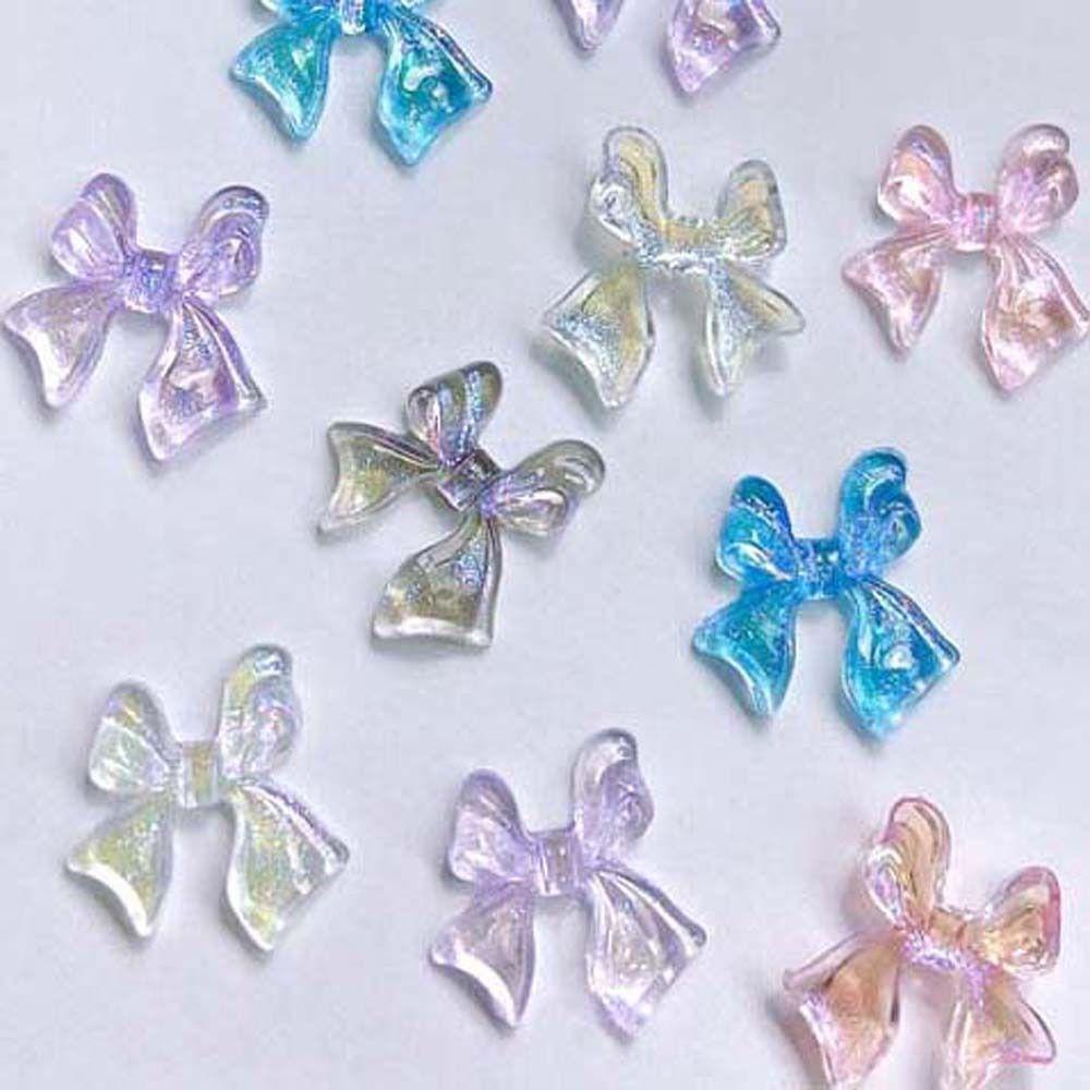 Needway Busur Dekorasi Kuku Resin Fashion Ikatan Simpul Manikur Aksesoris Hiasan Kuku Aurora Bow Nail Jewelry