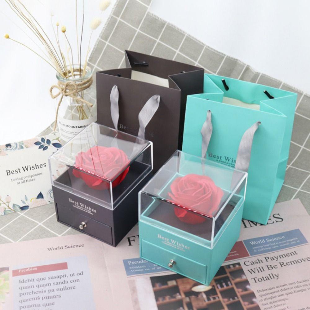 Mxbeauty Rose Jewelry Box Portable Acrylic Artificial Cantik Dengan Jendela Transparan Kotak Hadiah Perhiasan