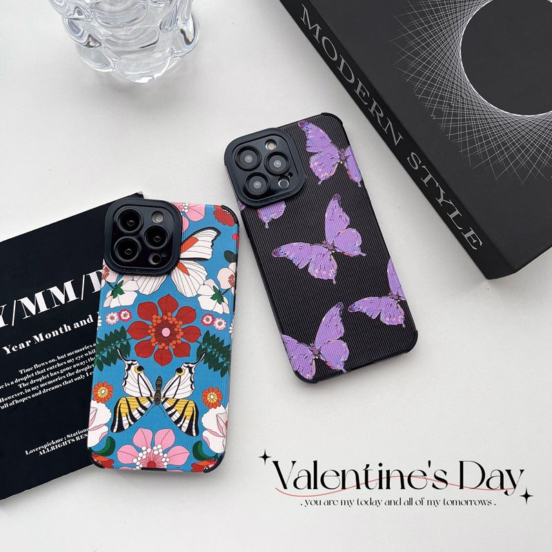 So Pretty Purple Colorful Butterfly Leather Soft Case IP IPhone 7 8 Plus SE 2020 X XR XS Max 11 12 13 14 Pro Max 14 Plus Camera Protect for Women Girls Fashion