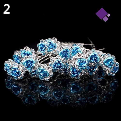 &lt; Naiveblues &gt; 5Pcs Chic Pertunangan Pernikahan Shiny Rhinestone Hair Rose Flower Hairpin
