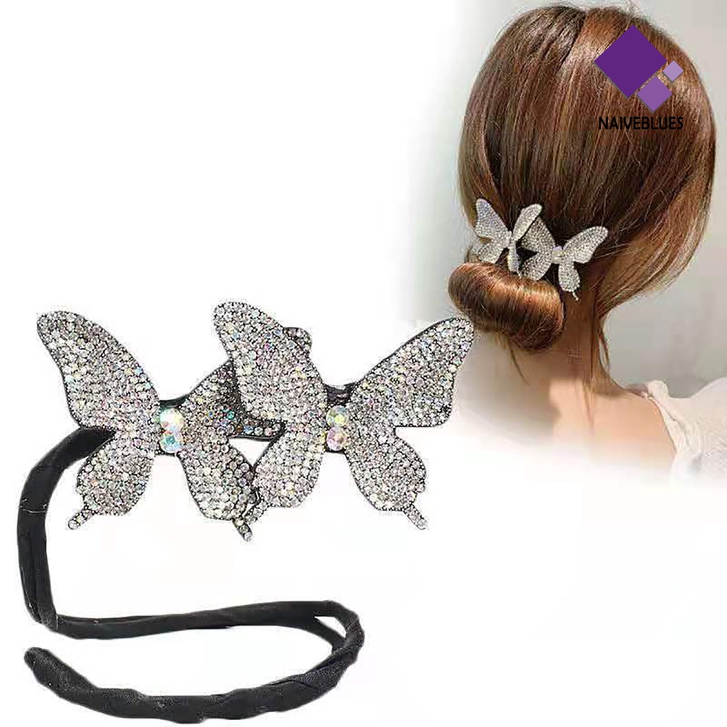 &lt; Naiveblues &gt; Gigi Silang Kuncup Ketat Kepala Jepit Rambut DIY Lady Shiny Butterflies Bun Hair Clip Hair