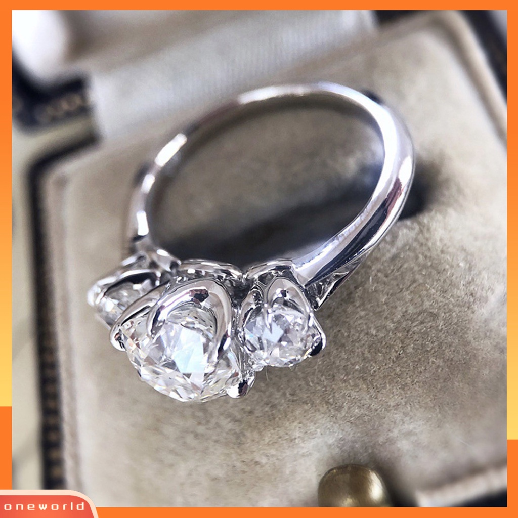 [EONE] Wanita Cincin Bentuk Persegi Dua Warna Perhiasan Geometris Cubic Zirconia Finger Ring Hadiah Ulang Tahun