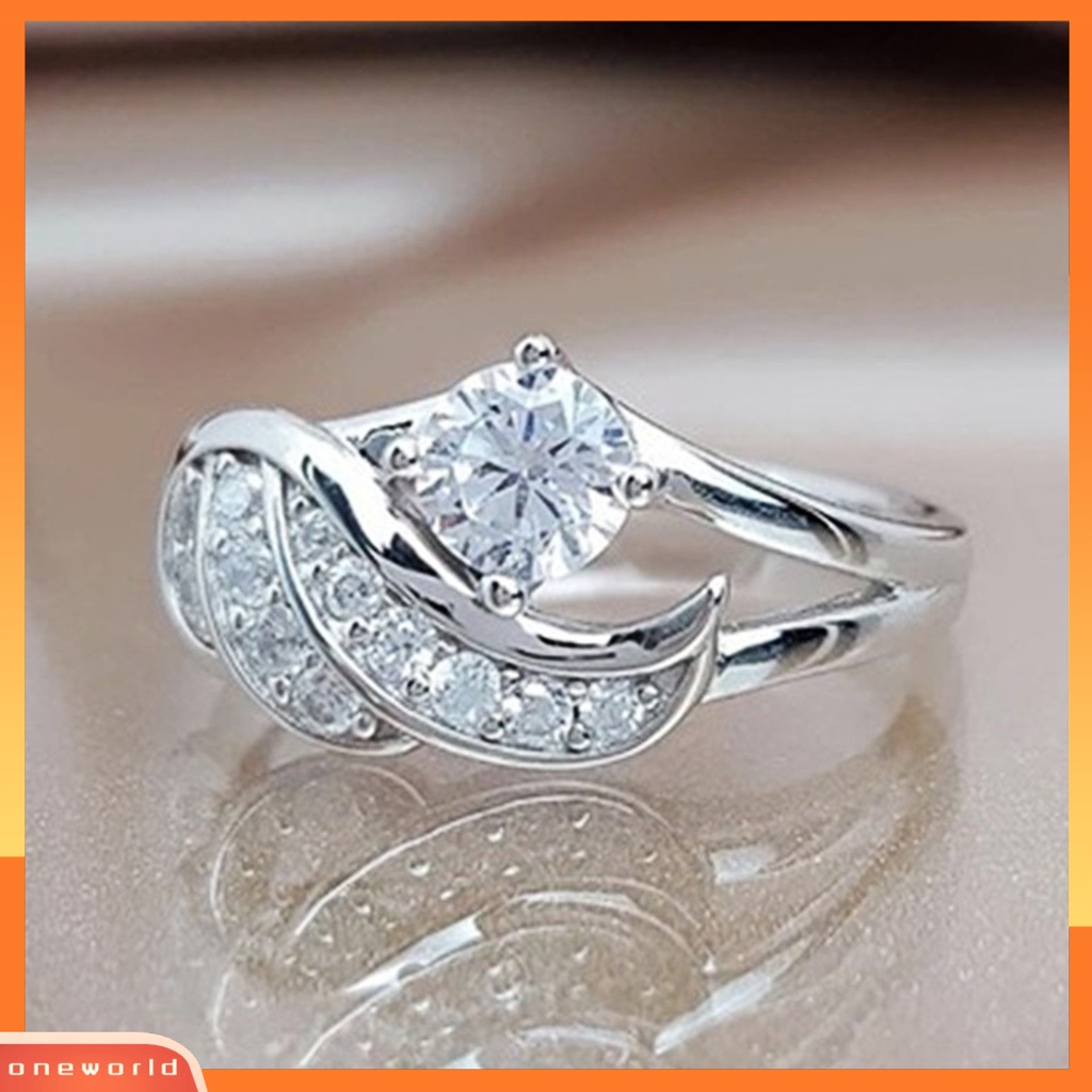 [EONE] Wanita Cincin Cubic Zirconic Hias Bulat Alloy Bentuk Sayap Malaikat Cincin Kawin Cincin Lamaran