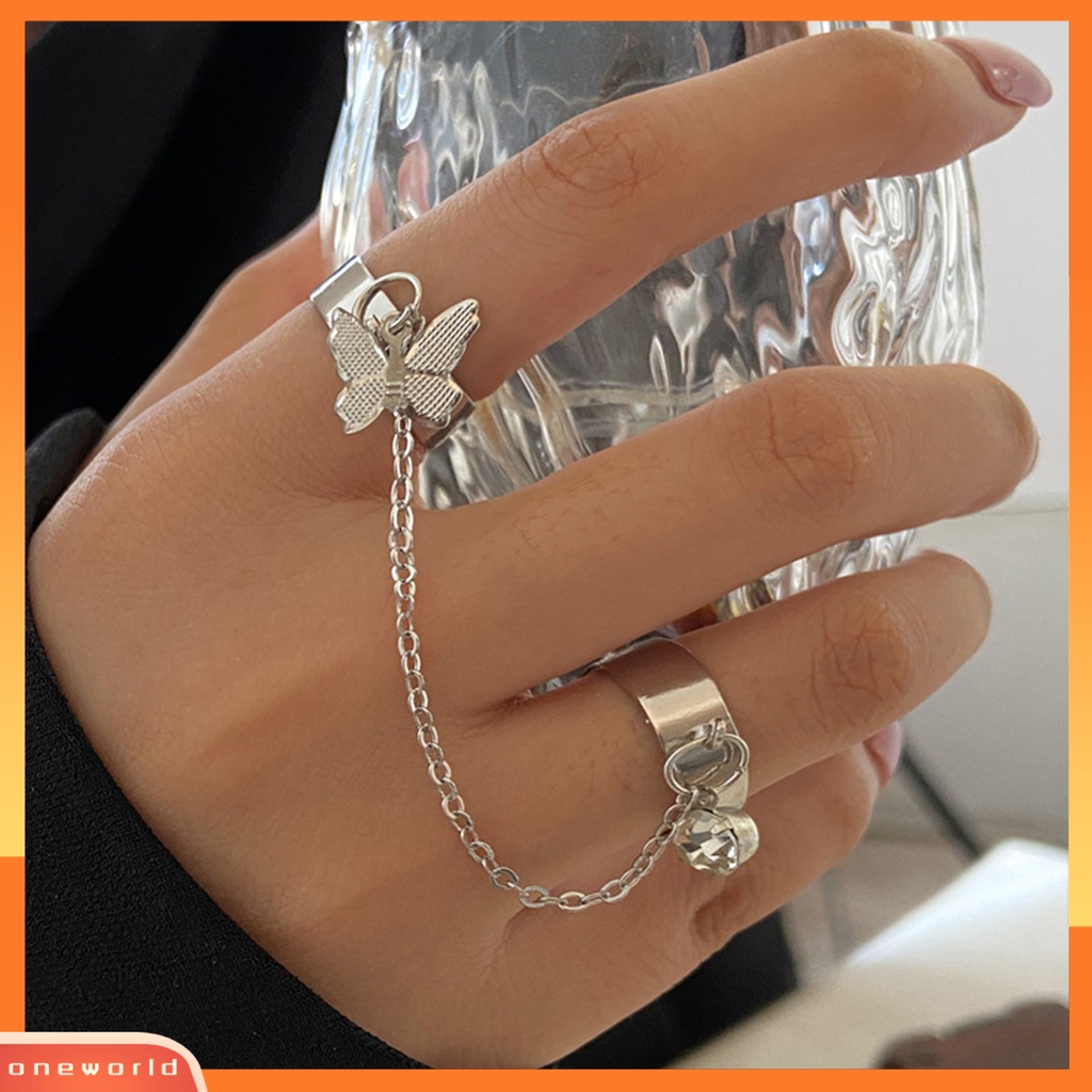 [EONE] Wanita Circlet Set Pembukaan Adjustable Alloy Berlian Imitasi Kilau Terang Knuckle Ring Set Perhiasan