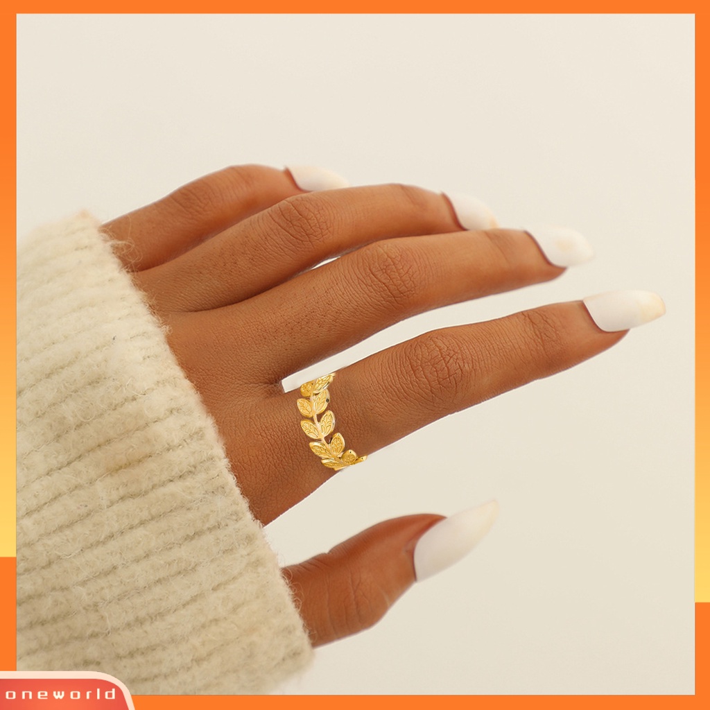 [EONE] Cincin Jari Pembukaan Daun Perhiasan Cincin Retro Bahan Stainless Steel Untuk Pesta Perjamuan Prom