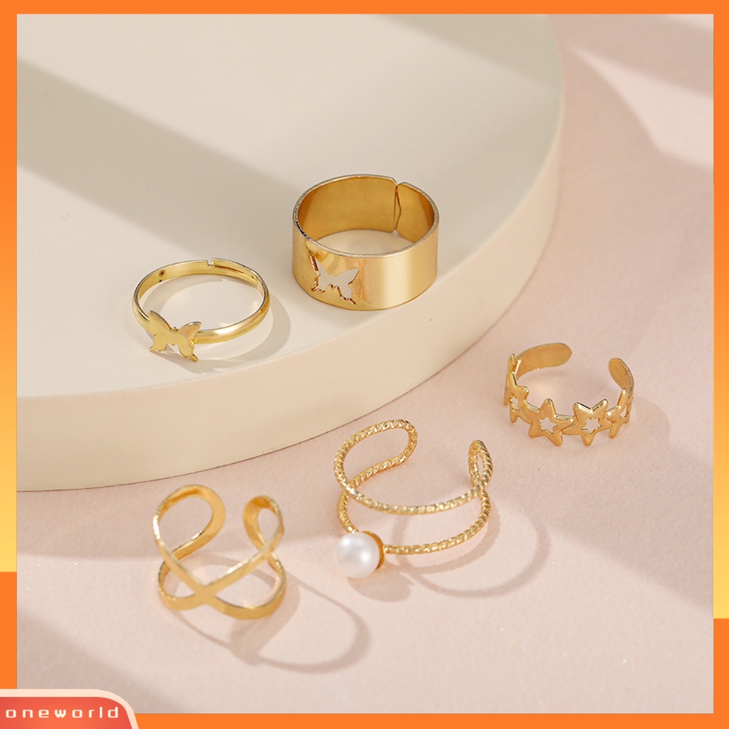 [EONE] 5pcs Cincin Jari Berongga Keluar Bintang Kupu-Kupu Perhiasan Vintage Stackable Rings Untuk Pakaian Sehari-Hari