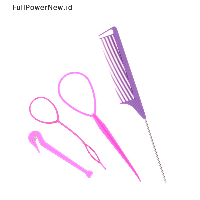Power 4Pcs/set Kepang Alat Loop Elastis Rambut Pita Ekor Sisir Logam Pin Mengepang Sisir ID