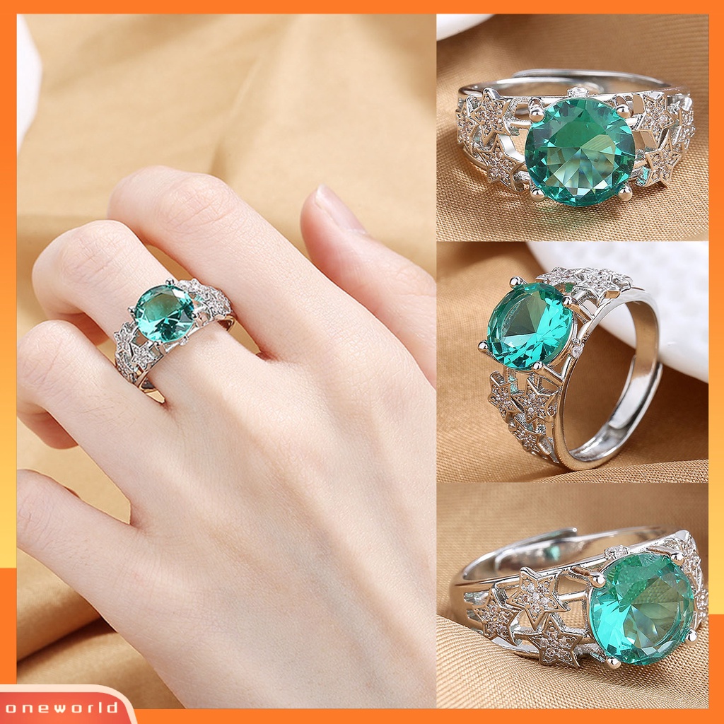 [EONE] Wanita Cincin Pembukaan Dapat Disesuaikan Berongga Lima Titik Bintang Retro Hadiah Berlian Imitasi Tertanam Wanita Jari Cincin Perhiasan Fashion