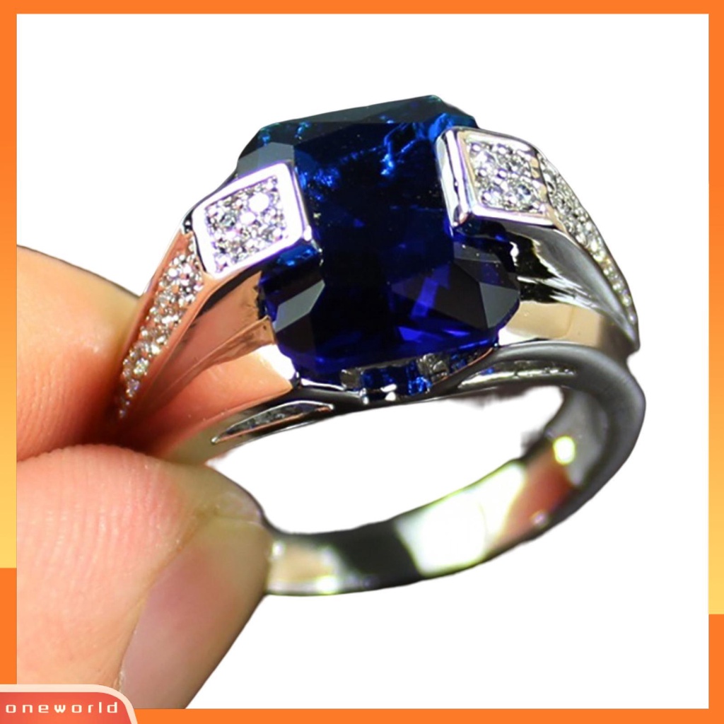 [EONE] Wanita Cincin Tidak Luntur Semua Pertandingan Indah Pakaian Sehari-Hari Bertatahkan Zirkon Biru Permata Imitasi Mengkilap Tinggi Lady Ring Fashion Perhiasan