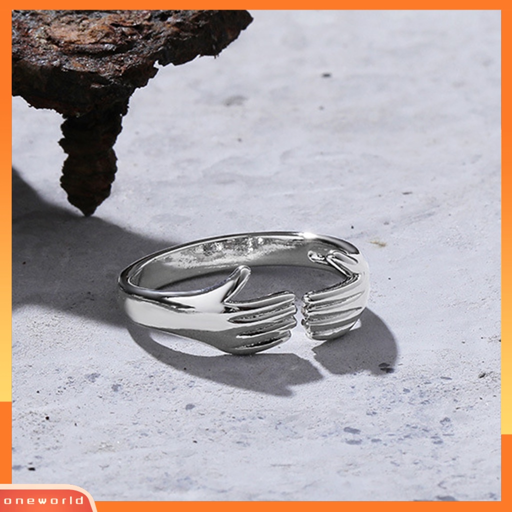 [EONE] Wanita Cincin Geometris Electroplating Halus Adjustable Menawan Dekorasi Tahan Luntur Kepribadian Retro Cinta Peluk Cincin Wanita Perhiasan