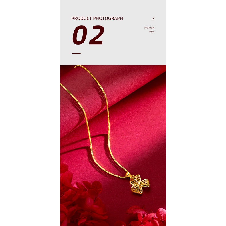 Goldkingdom Fashion Perhiasan 24 K Bangkok Aksesoris Ready Stock Manis Kincir Angin Liontin Berlapis Emas Wanita Berongga Tiga Kelopak Rumput Kincir Kalung