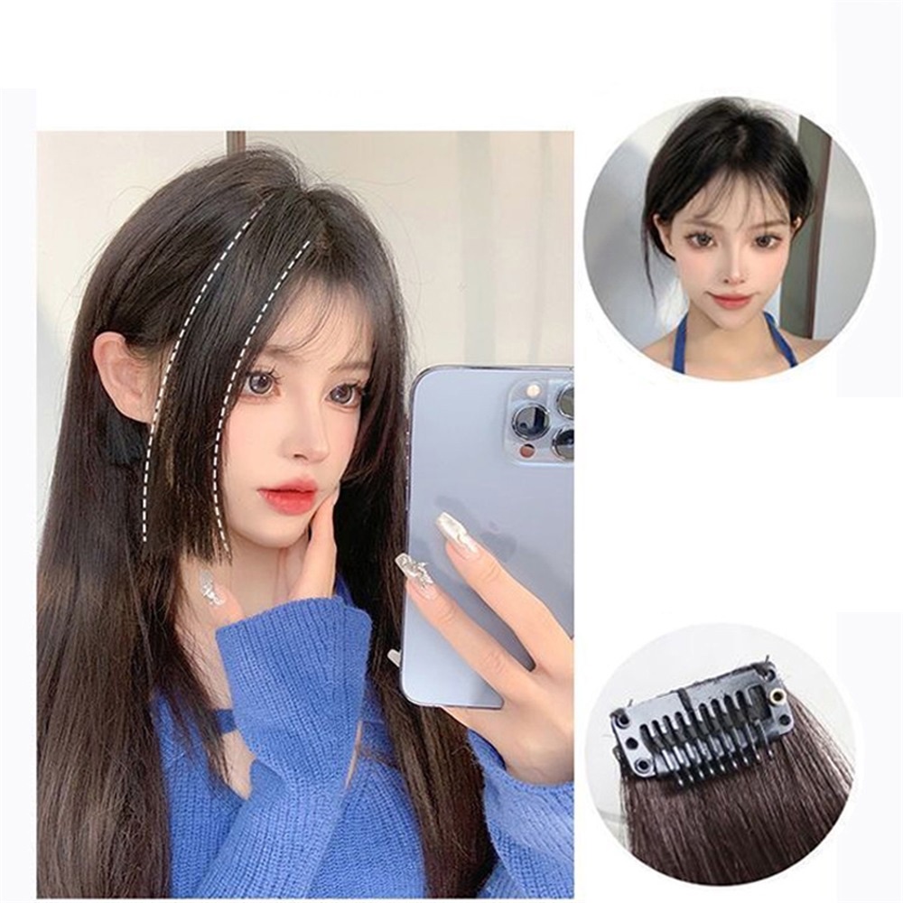 2pcs Poni Potongan Princess Tebal Poni Sopak Dengan Cambang Dan wig Rambut Mengalir Untuk Wanita Perempuan 35cm